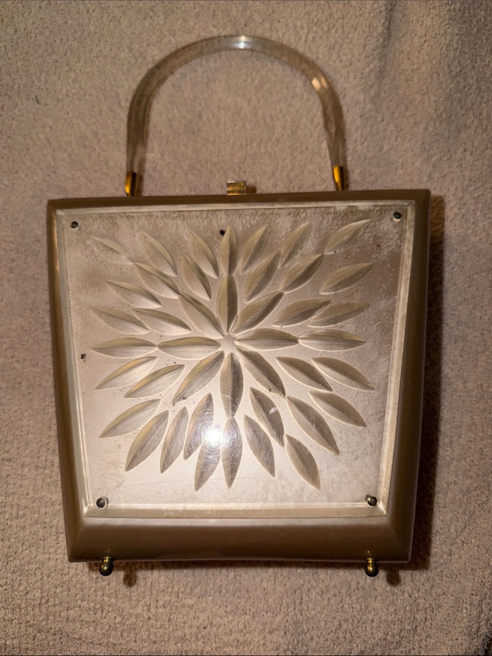 Vintage Clear Acrylic Floral Top-Handle Bag - Ivory